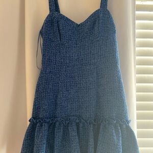 Blue Tweed Sleeveless Dress